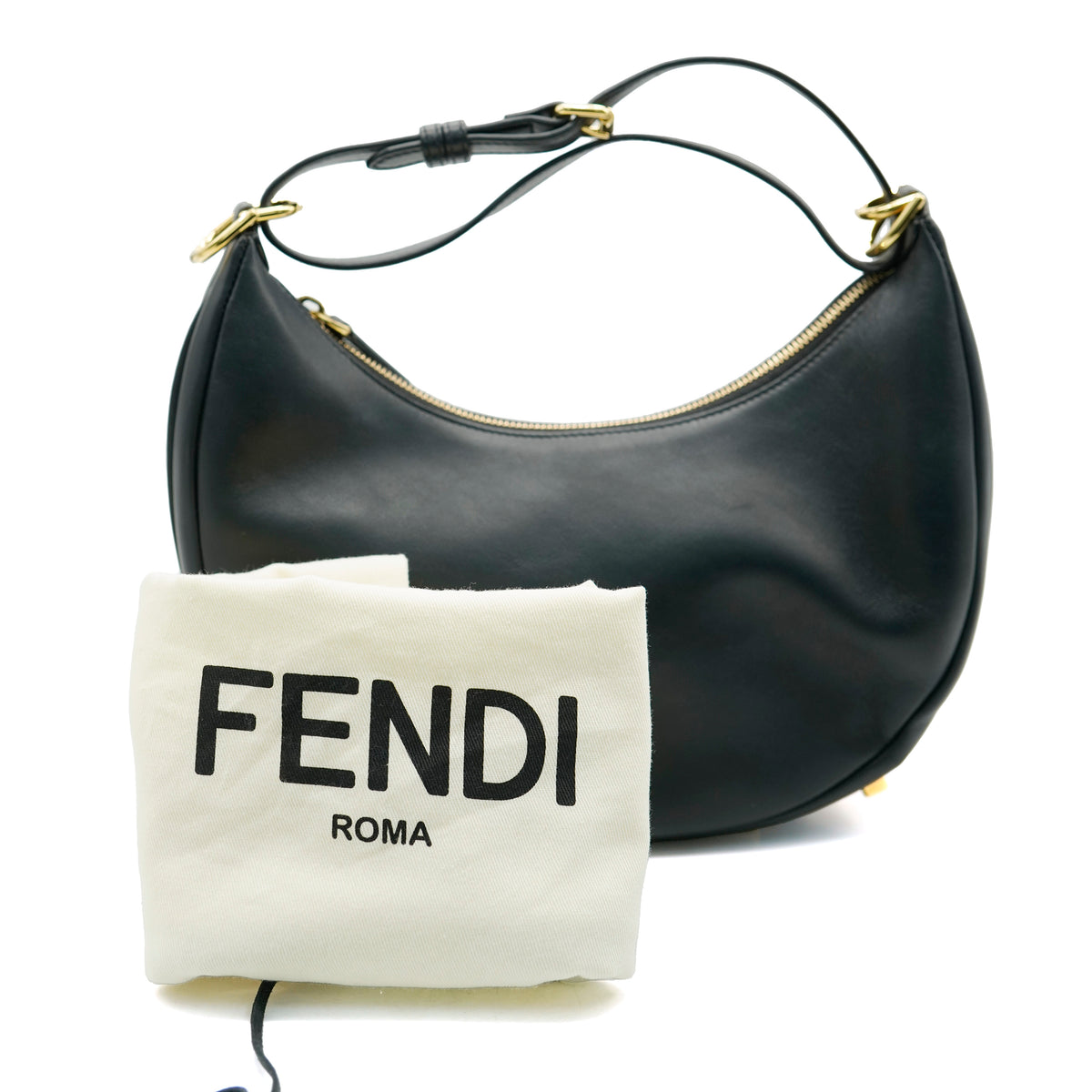 Fendi Black Vitello Grace Matte Medium Fendigraphy Hobo Bag