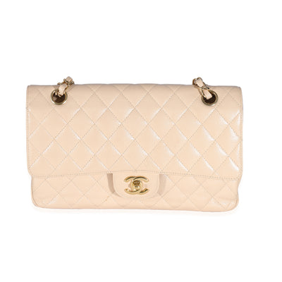 Chanel Beige Quilted Caviar Medium Classic Double Flap Bag