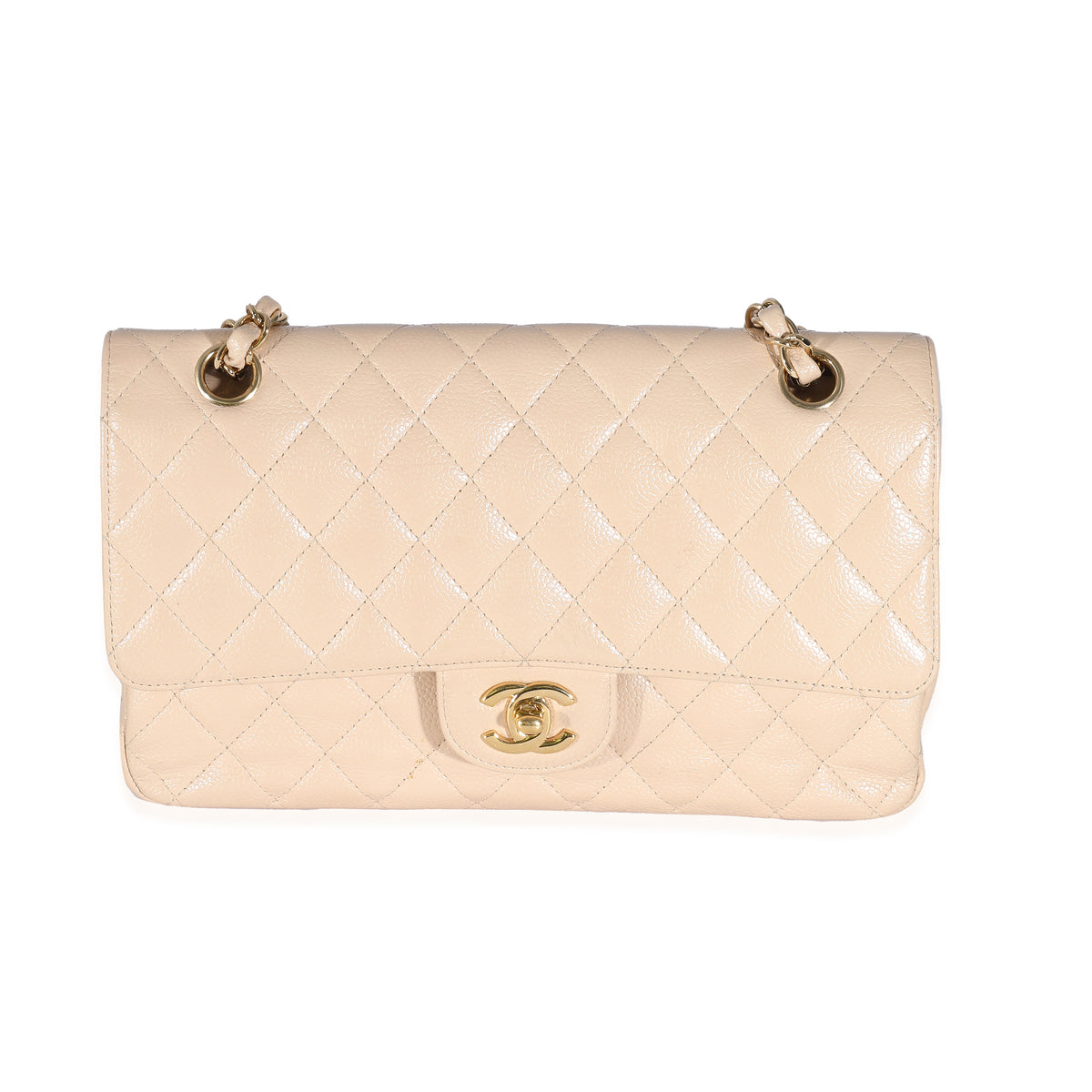 Chanel Beige Quilted Caviar Medium Classic Double Flap Bag