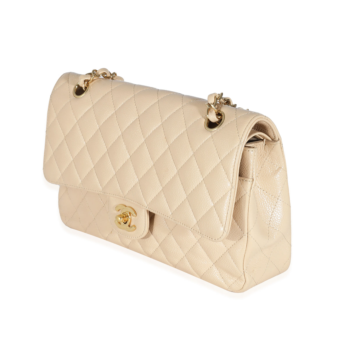 Chanel Beige Quilted Caviar Medium Classic Double Flap Bag