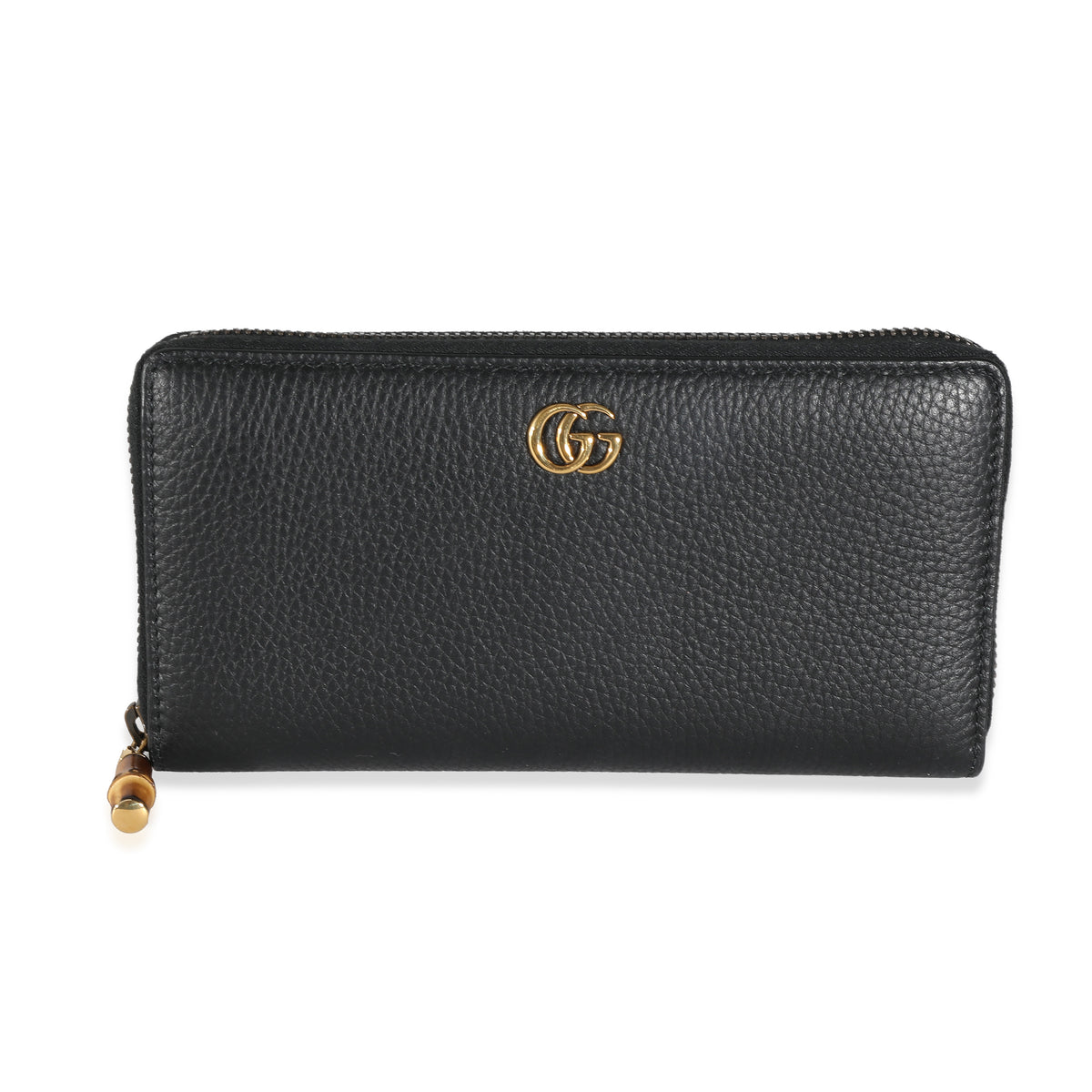 Gucci Black Leather Bamboo Zip Around Wallet