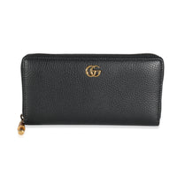 Gucci Black Leather Bamboo Zip Around Wallet