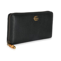 Gucci Black Leather Bamboo Zip Around Wallet