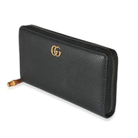 Gucci Black Leather Bamboo Zip Around Wallet