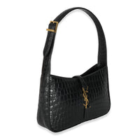 Saint Laurent Black Crocodile Embossed Calfskin Le 5 a 7 Hobo