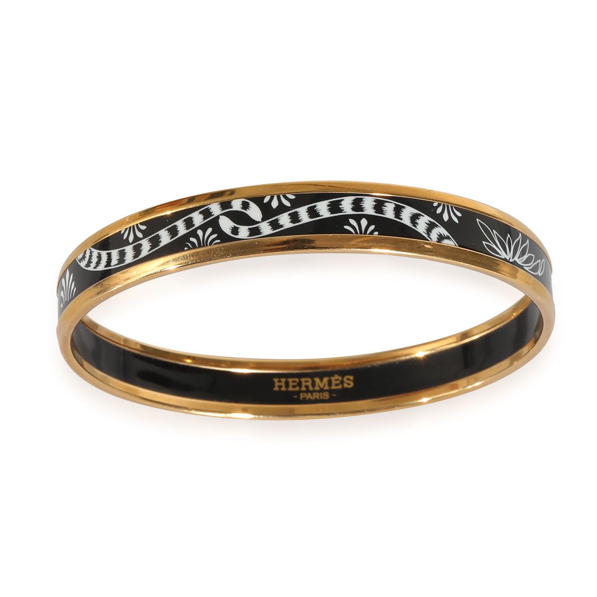 Hermès Plated Narrow Enamel Les Leopards Bangle (62MM)