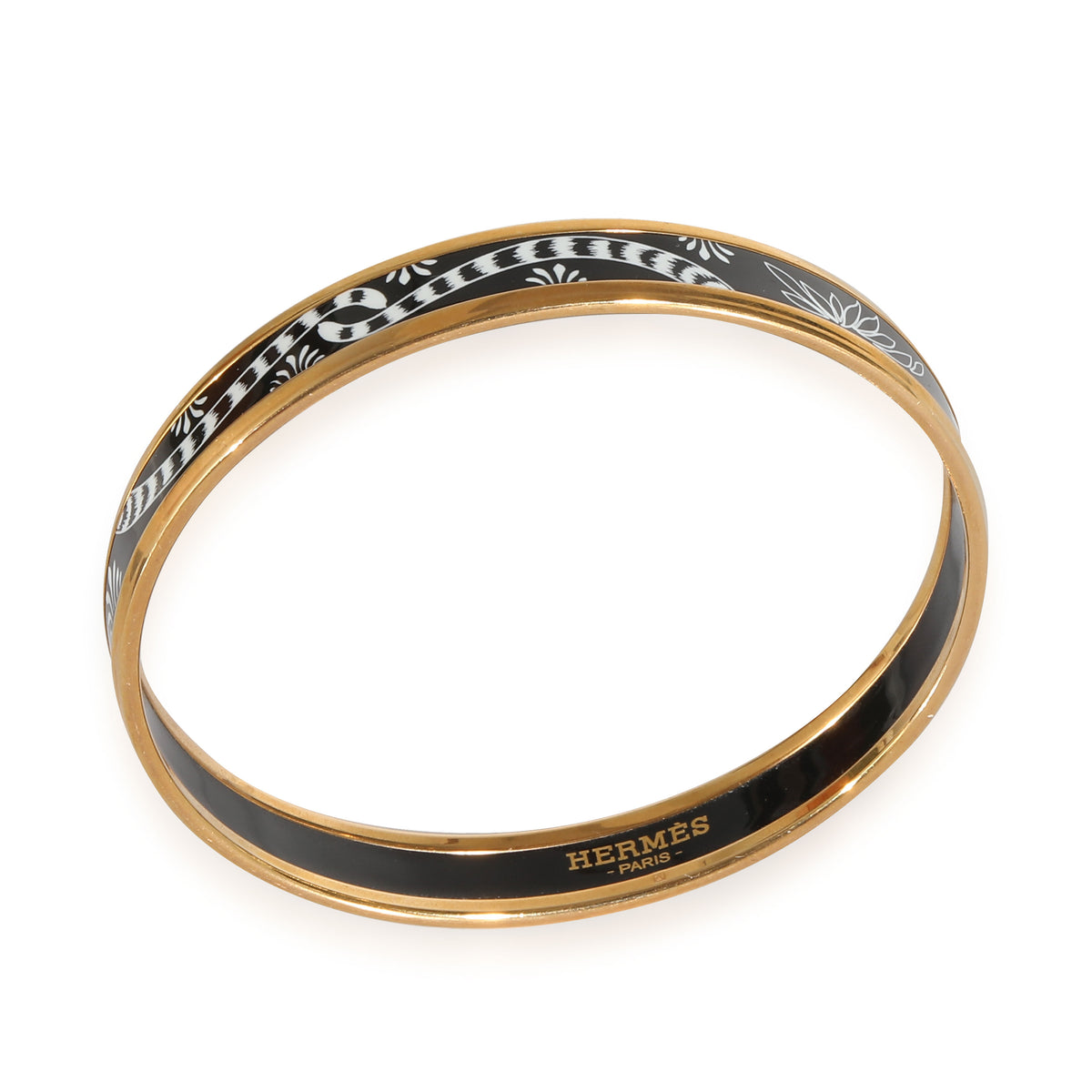 Hermès Plated Narrow Enamel Les Leopards Bangle (62MM)