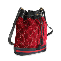 Gucci Red GG Velvet Web Medium Ophidia Bucket Bag