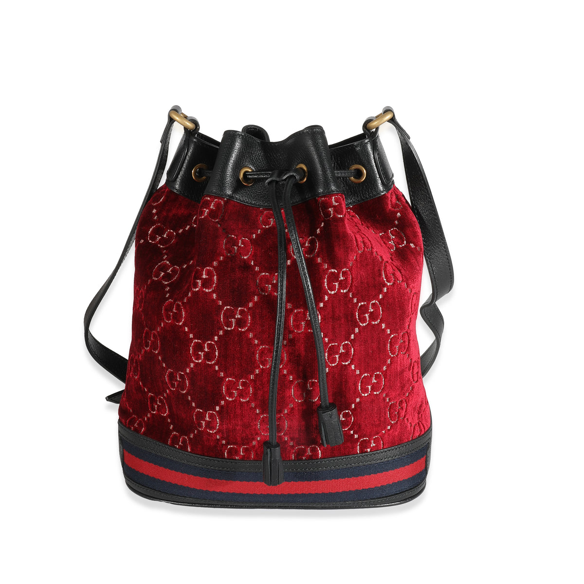 Gucci Red GG Velvet Web Medium Ophidia Bucket Bag