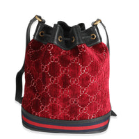 Gucci Red GG Velvet Web Medium Ophidia Bucket Bag