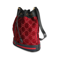 Gucci Red GG Velvet Web Medium Ophidia Bucket Bag