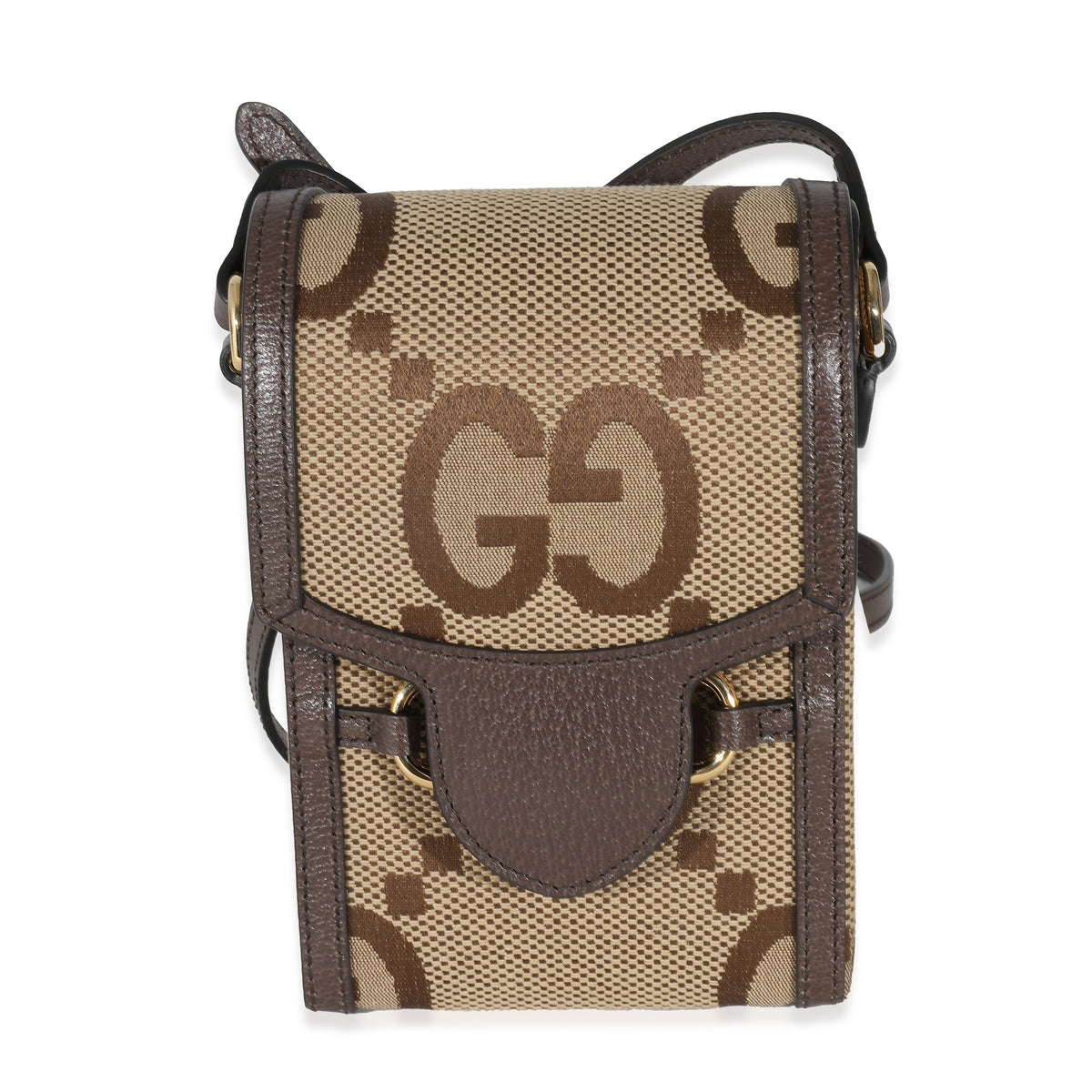 Gucci Beige Brown Jumbo GG Horsebit 1955 Mini Phone Holder