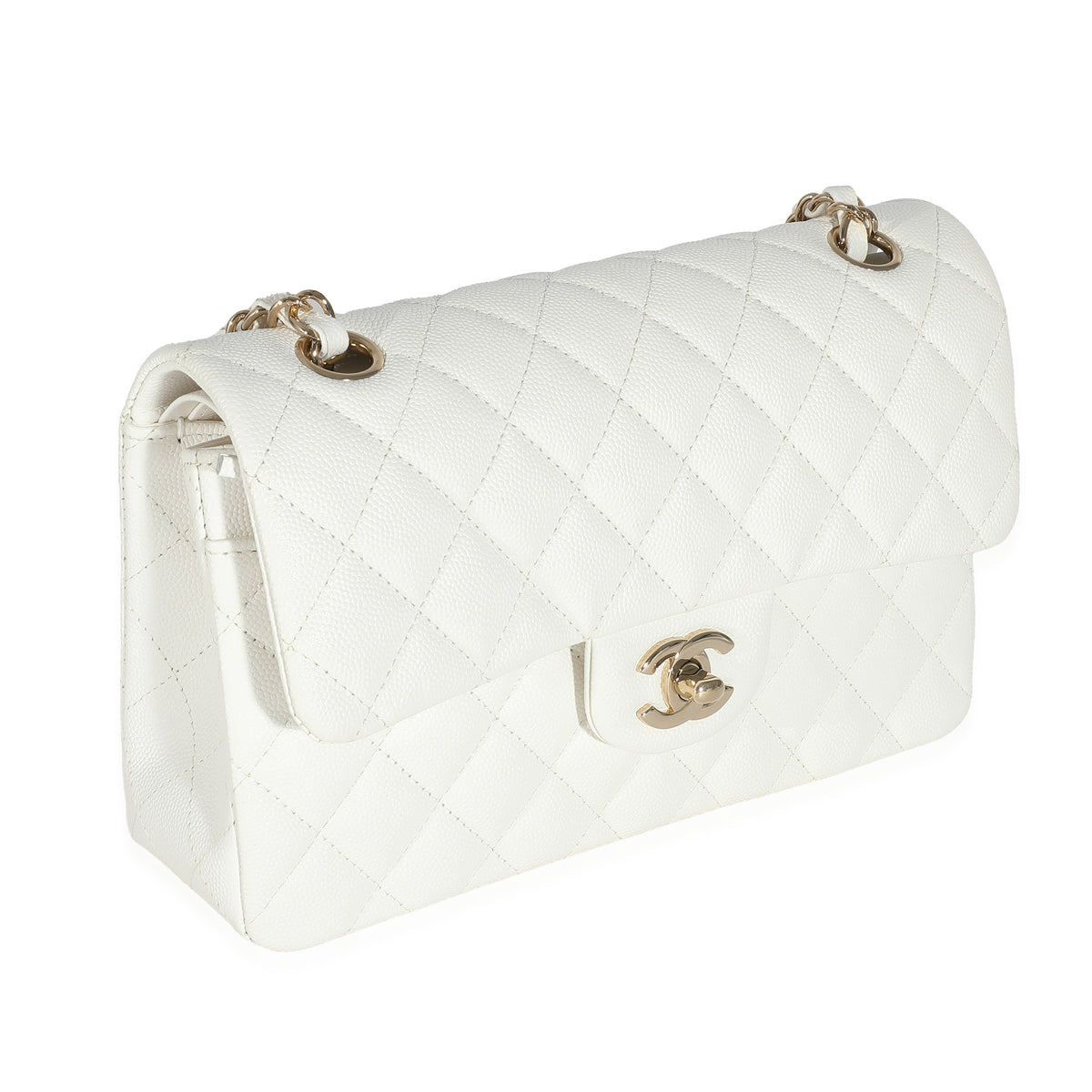 Chanel White Quilted Caviar Small Classic Double Flap Bag