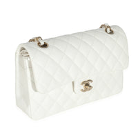 Chanel White Quilted Caviar Small Classic Double Flap Bag