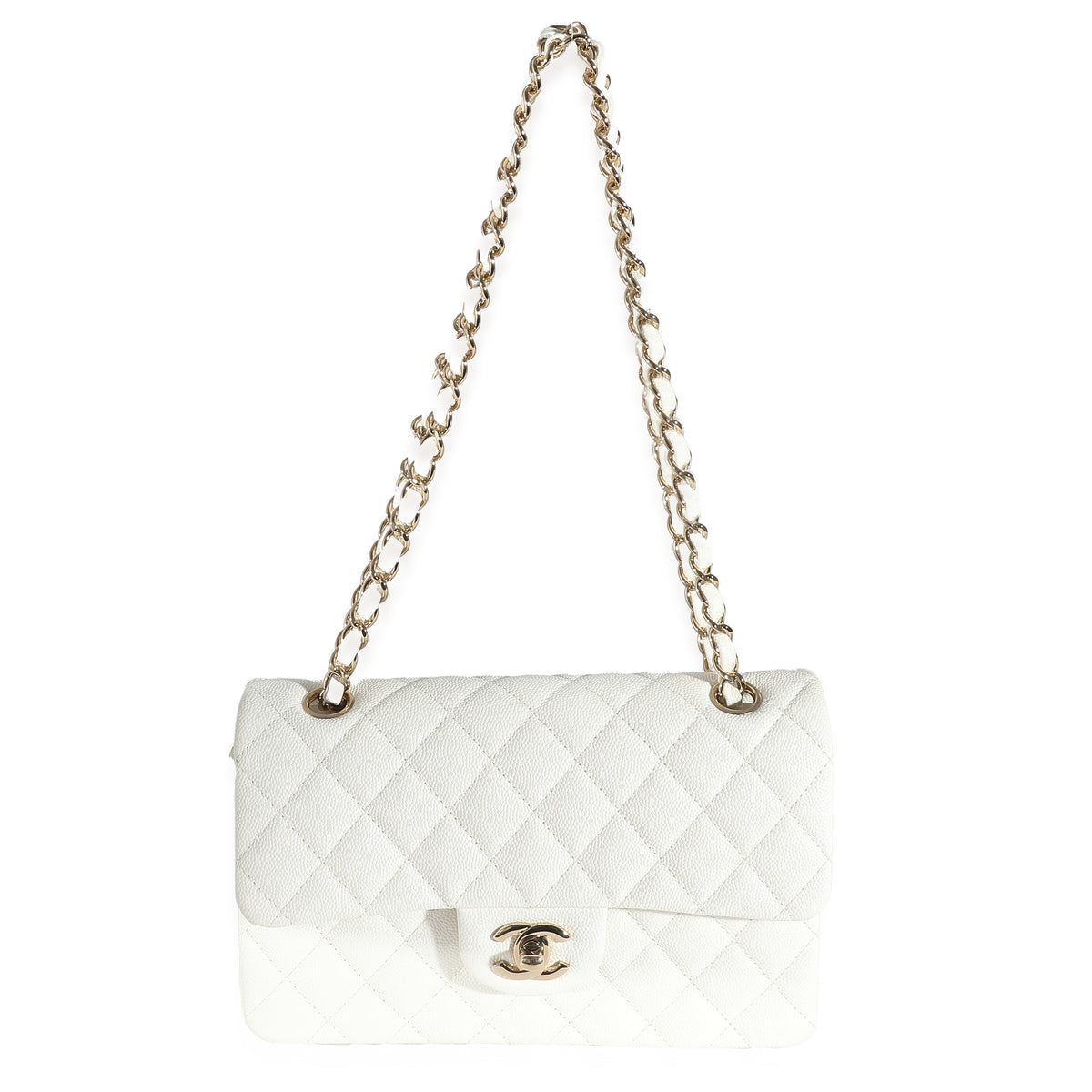 Chanel White Quilted Caviar Small Classic Double Flap Bag