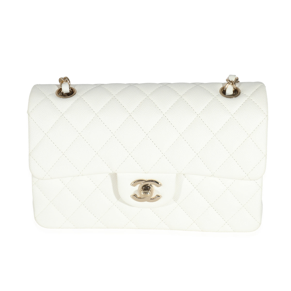 Chanel White Quilted Caviar Small Classic Double Flap Bag