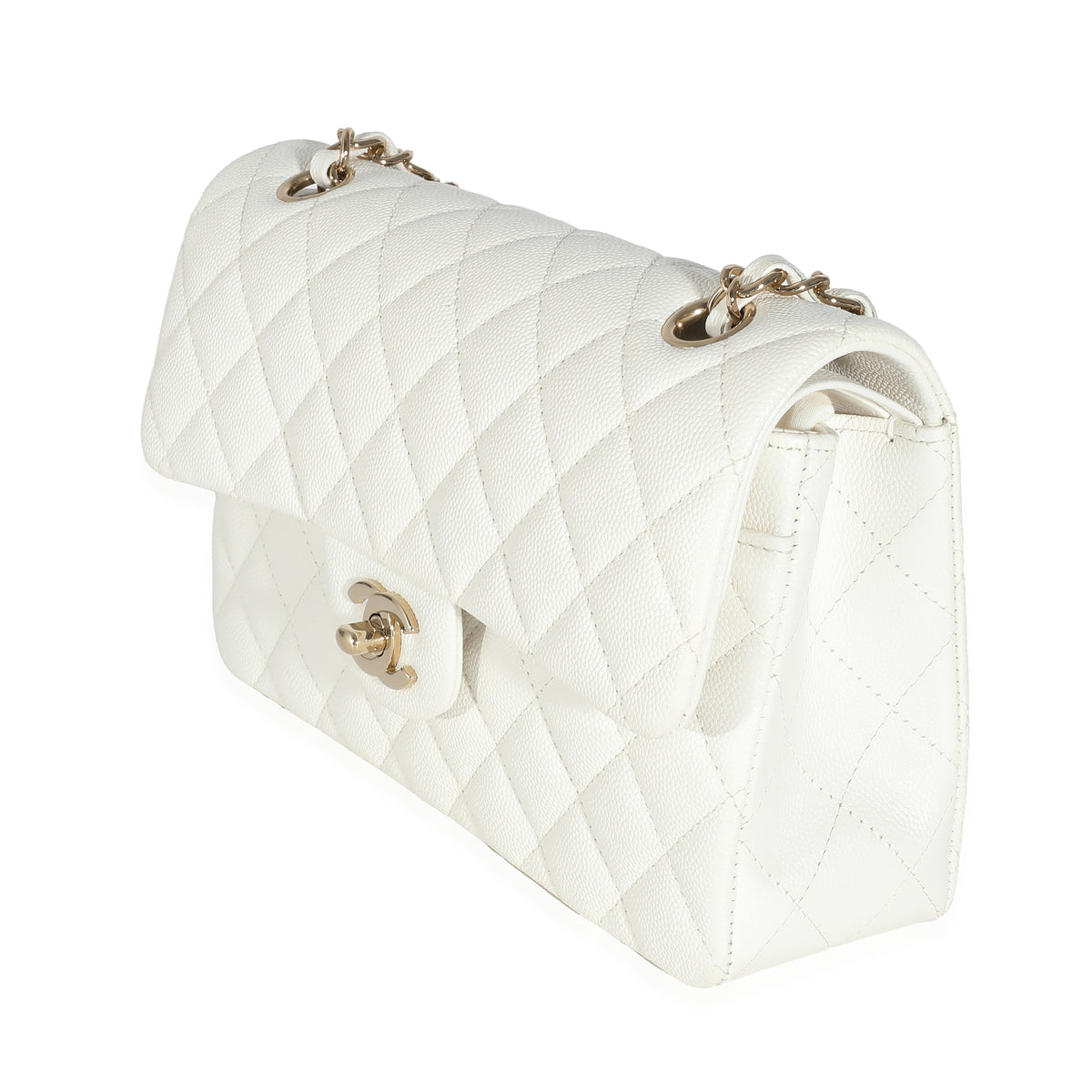 Chanel White Quilted Caviar Small Classic Double Flap Bag