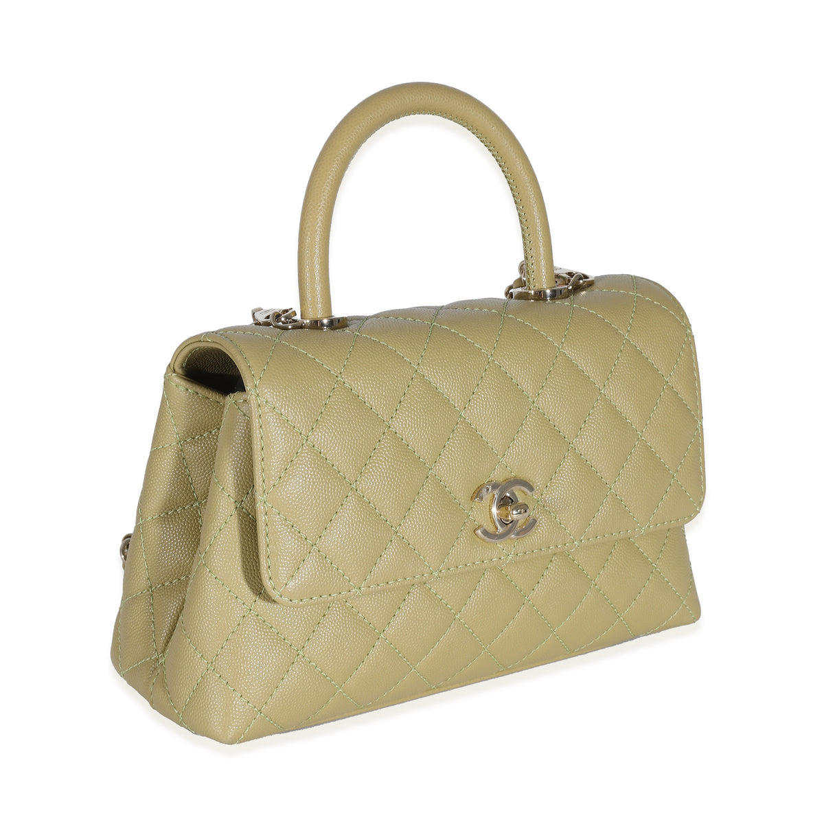 Chanel 22K Green Quilted Caviar Small Coco Top Handle