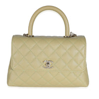 Chanel 22K Green Quilted Caviar Small Coco Top Handle