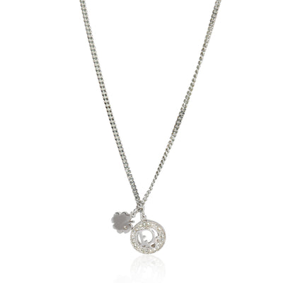 Dior Strass Logo Clover Silver Tone Pendant