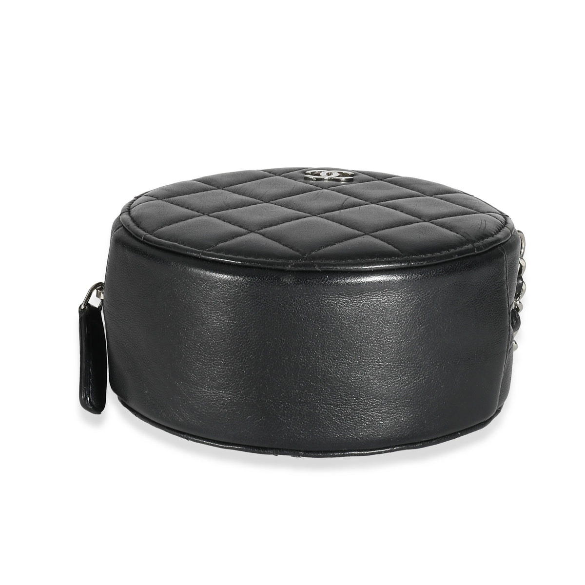 Chanel Black Quilted Lambskin Round Clutch On Chain