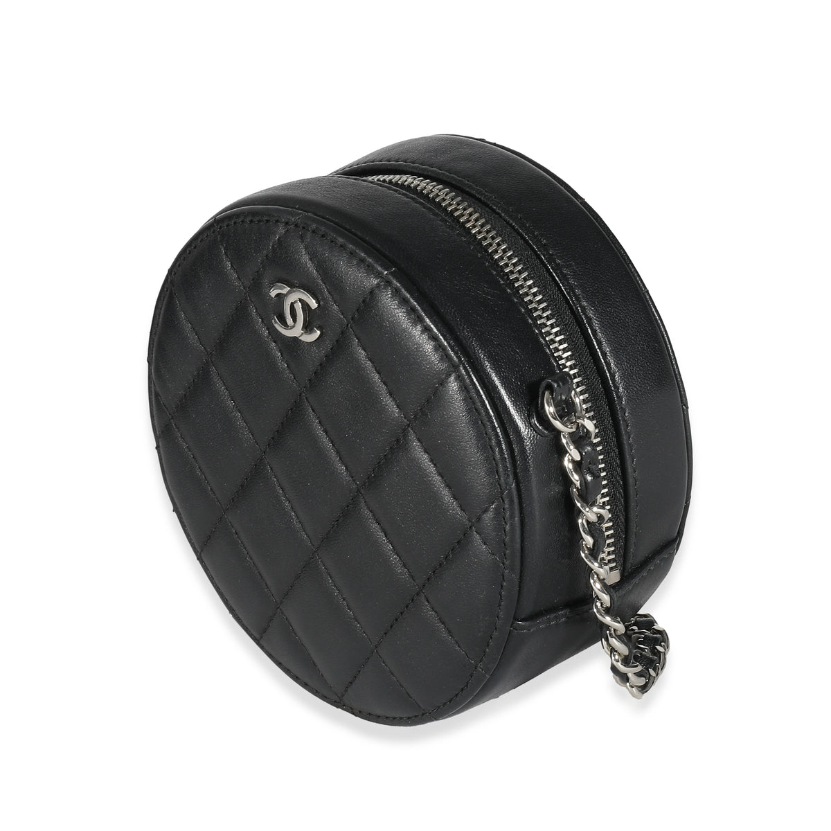 Chanel Black Quilted Lambskin Round Clutch On Chain