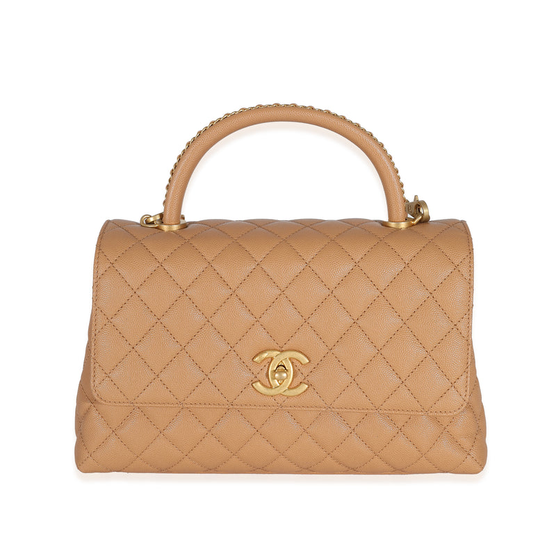 Chanel 23P Beige Quilted Caviar Large Coco Top Handle Bag