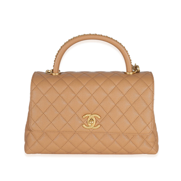 Chanel 23P Beige Quilted Caviar Large Coco Top Handle Bag