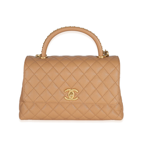 ChanelĀ 23P Beige Quilted Caviar Large Coco Top Handle Bag