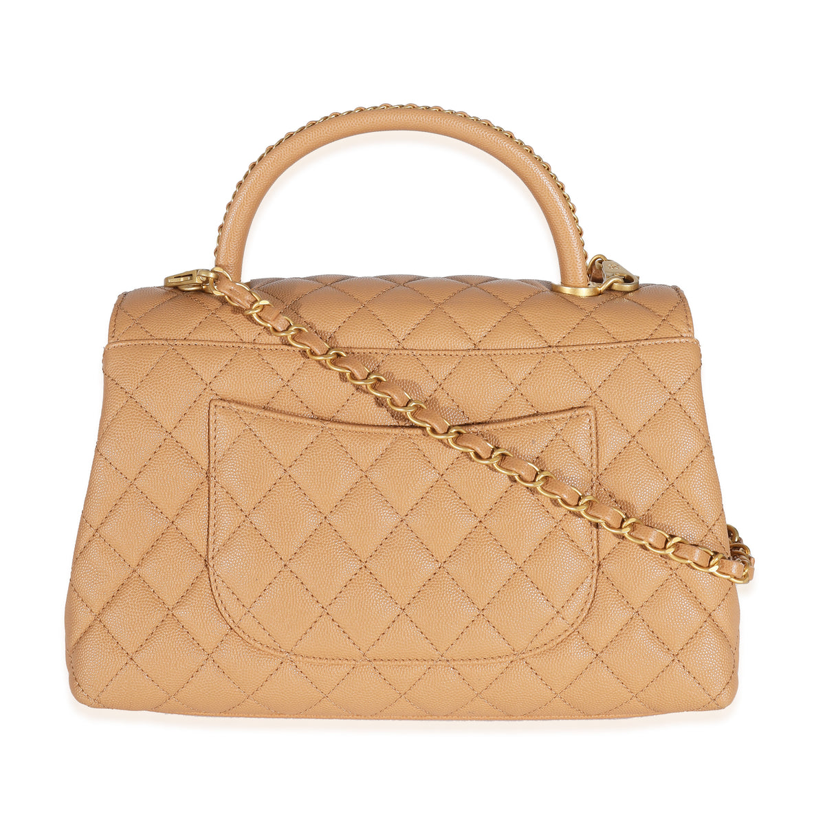 Chanel 23P Beige Quilted Caviar Large Coco Top Handle Bag
