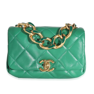 Chanel Green Quilted Lambskin Colour Match Mini Flap Bag