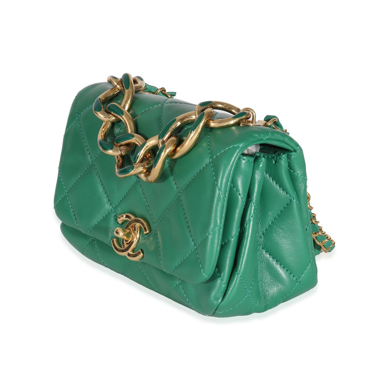 Chanel Green Quilted Lambskin Colour Match Mini Flap Bag