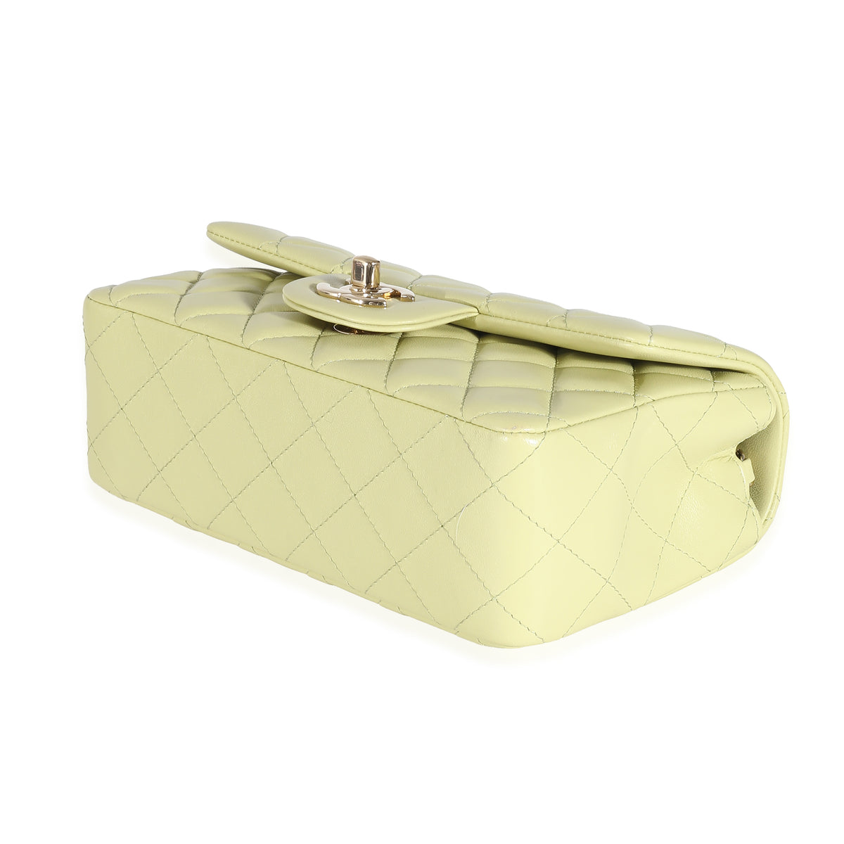 Chanel Light Green Quilted Lambskin Mini Rectangular Flap Bag