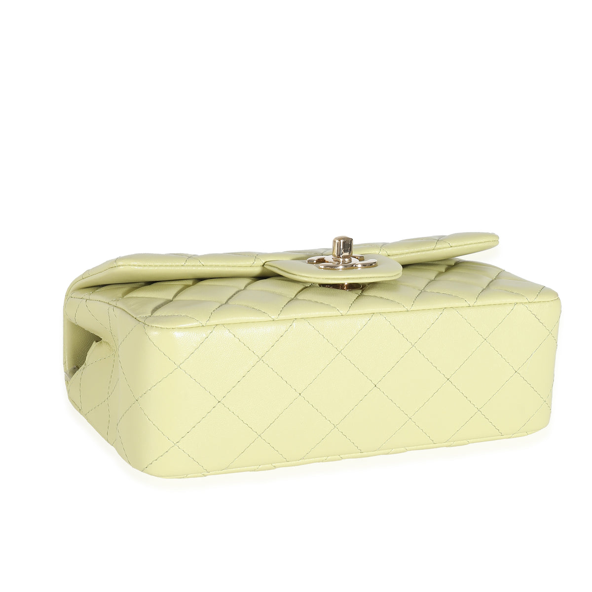 Chanel Light Green Quilted Lambskin Mini Rectangular Flap Bag