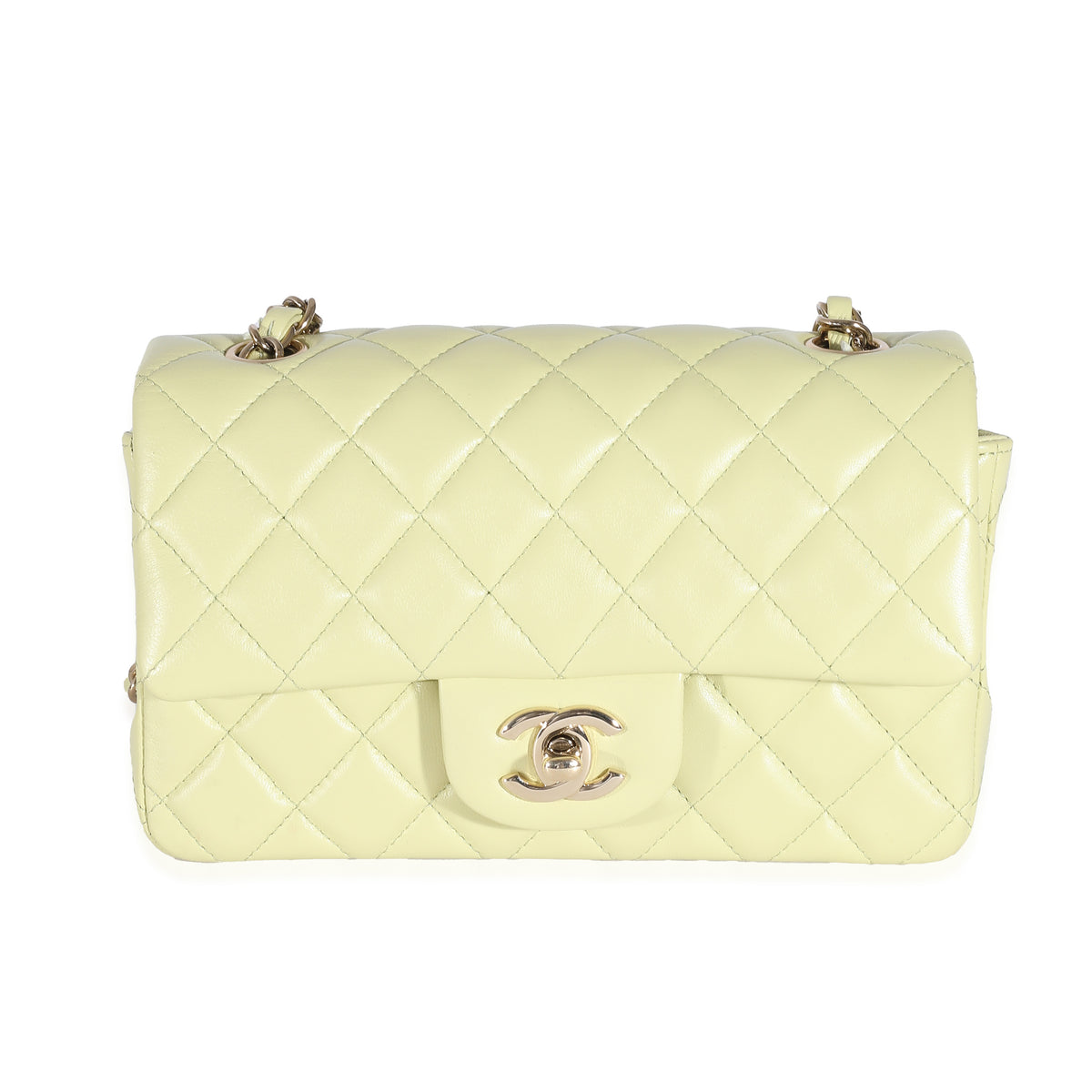 Chanel Light Green Quilted Lambskin Mini Rectangular Flap Bag