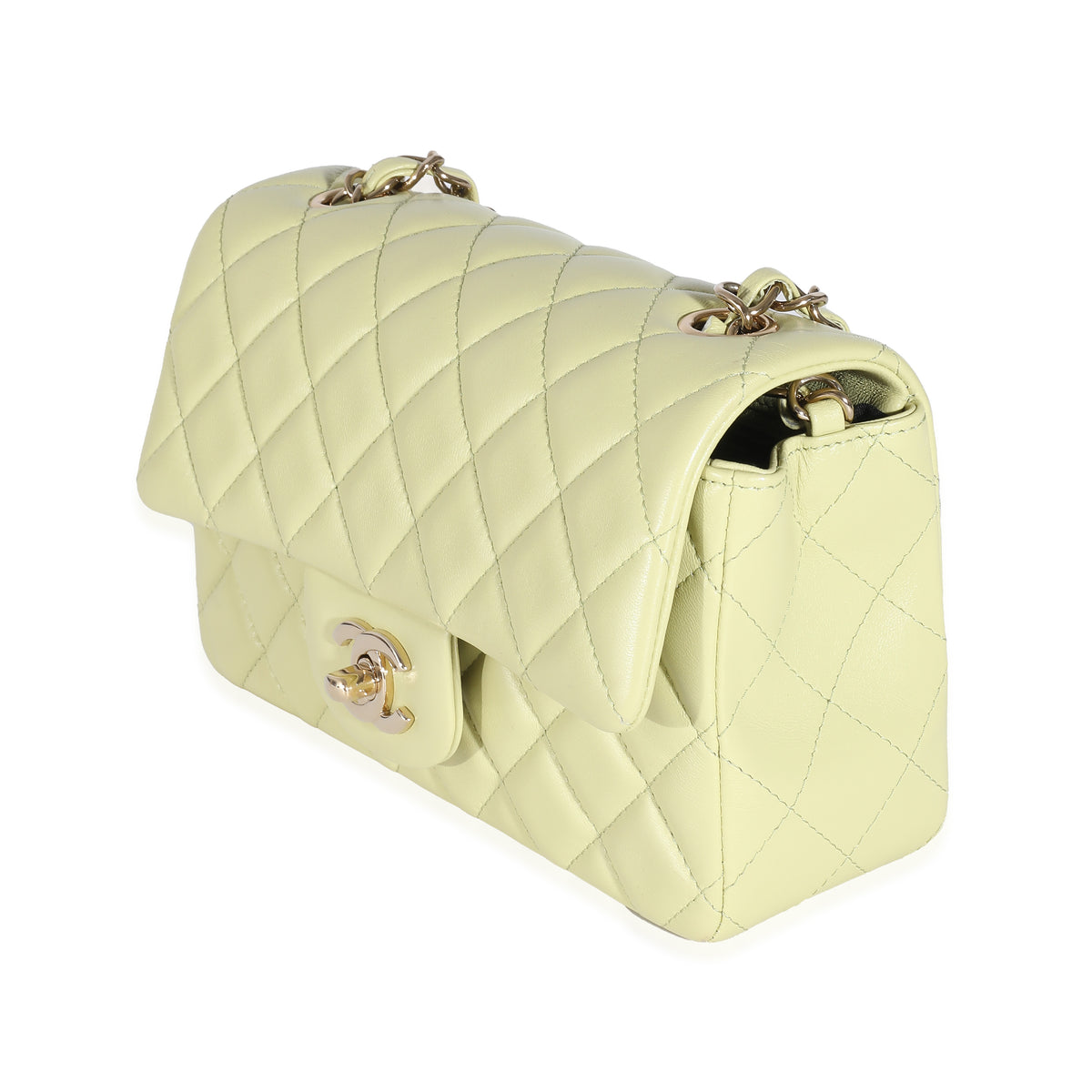 Chanel Light Green Quilted Lambskin Mini Rectangular Flap Bag