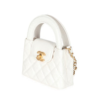 Chanel White Quilted Shiny Aged Calfskin Mini Nano Kelly Shopper
