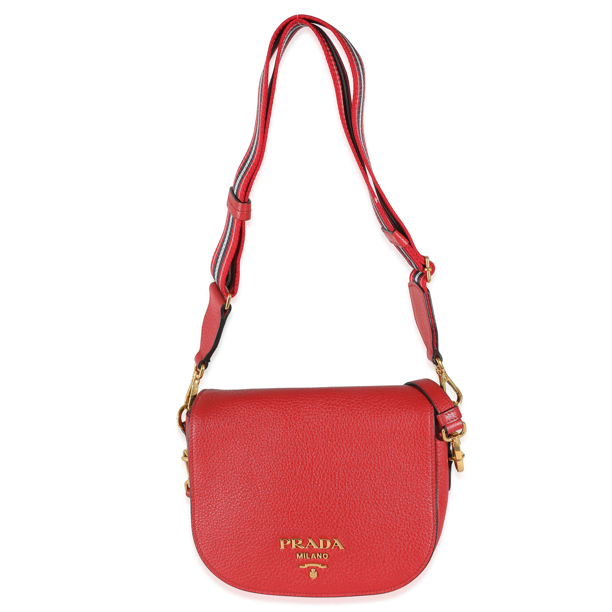 Red Pebbled Vitello Daino Saddle Bag