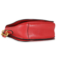 Red Pebbled Vitello Daino Saddle Bag