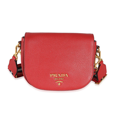 Red Pebbled Vitello Daino Saddle Bag