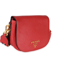 Red Pebbled Vitello Daino Saddle Bag