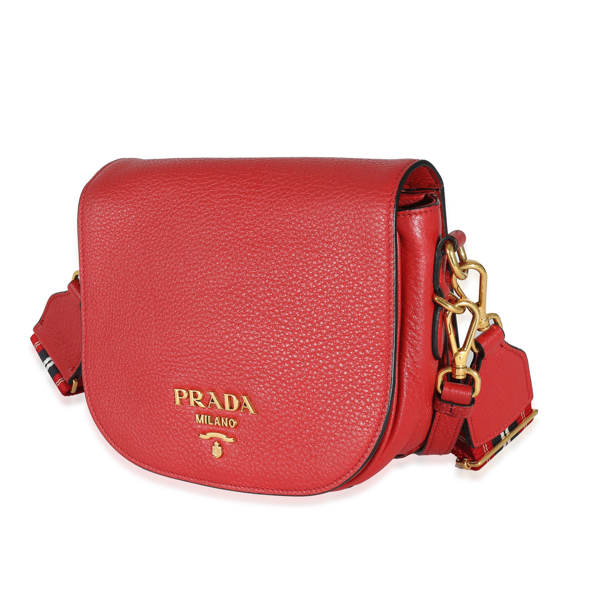 Red Pebbled Vitello Daino Saddle Bag