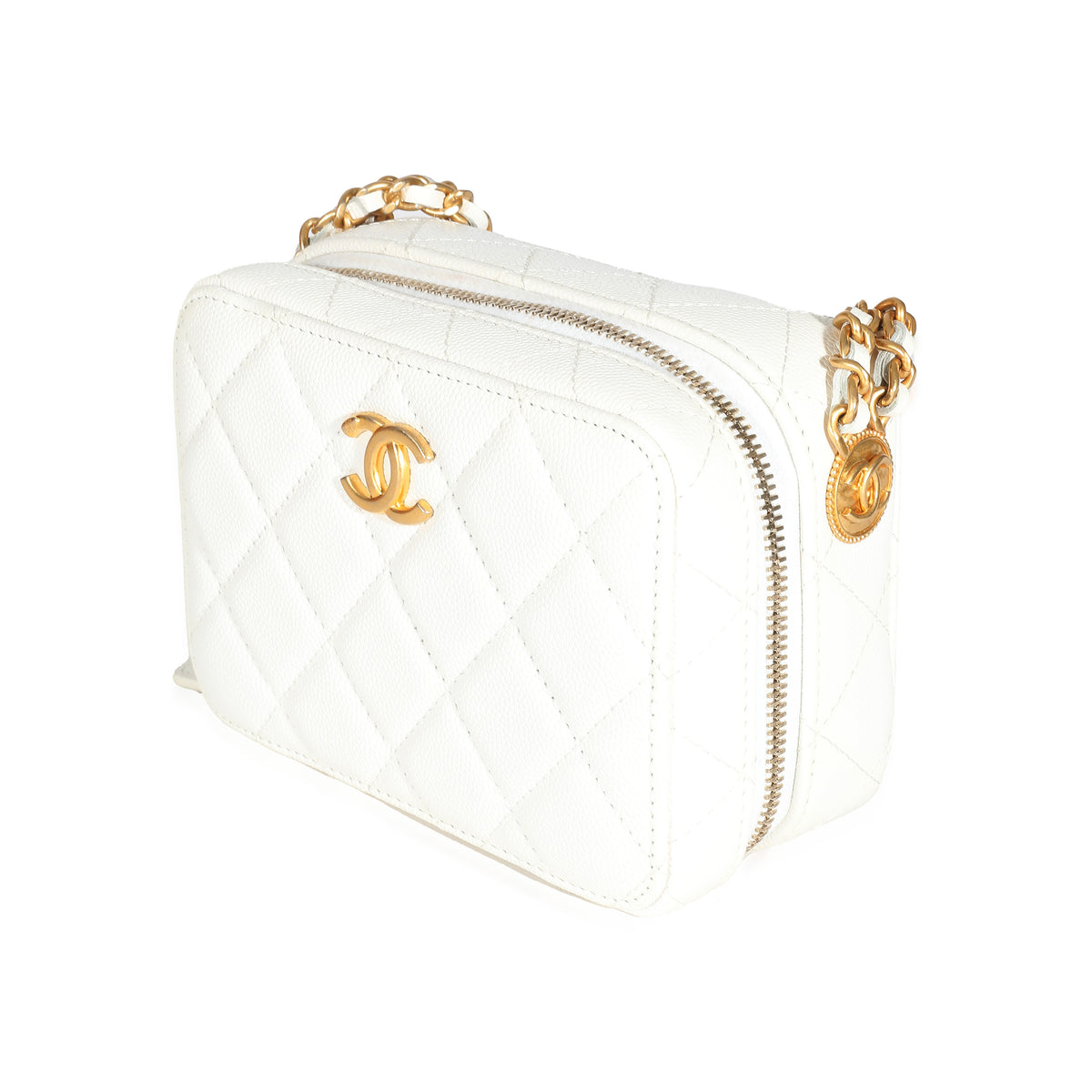 Chanel White Quilted Caviar Twist Your Buttons Clutch With Chain