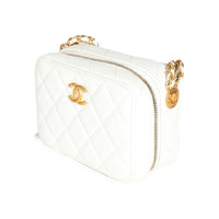 Chanel White Quilted Caviar Twist Your Buttons Clutch With Chain