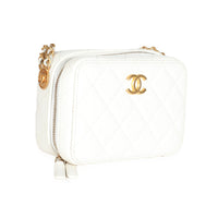 Chanel White Quilted Caviar Twist Your Buttons Clutch With Chain