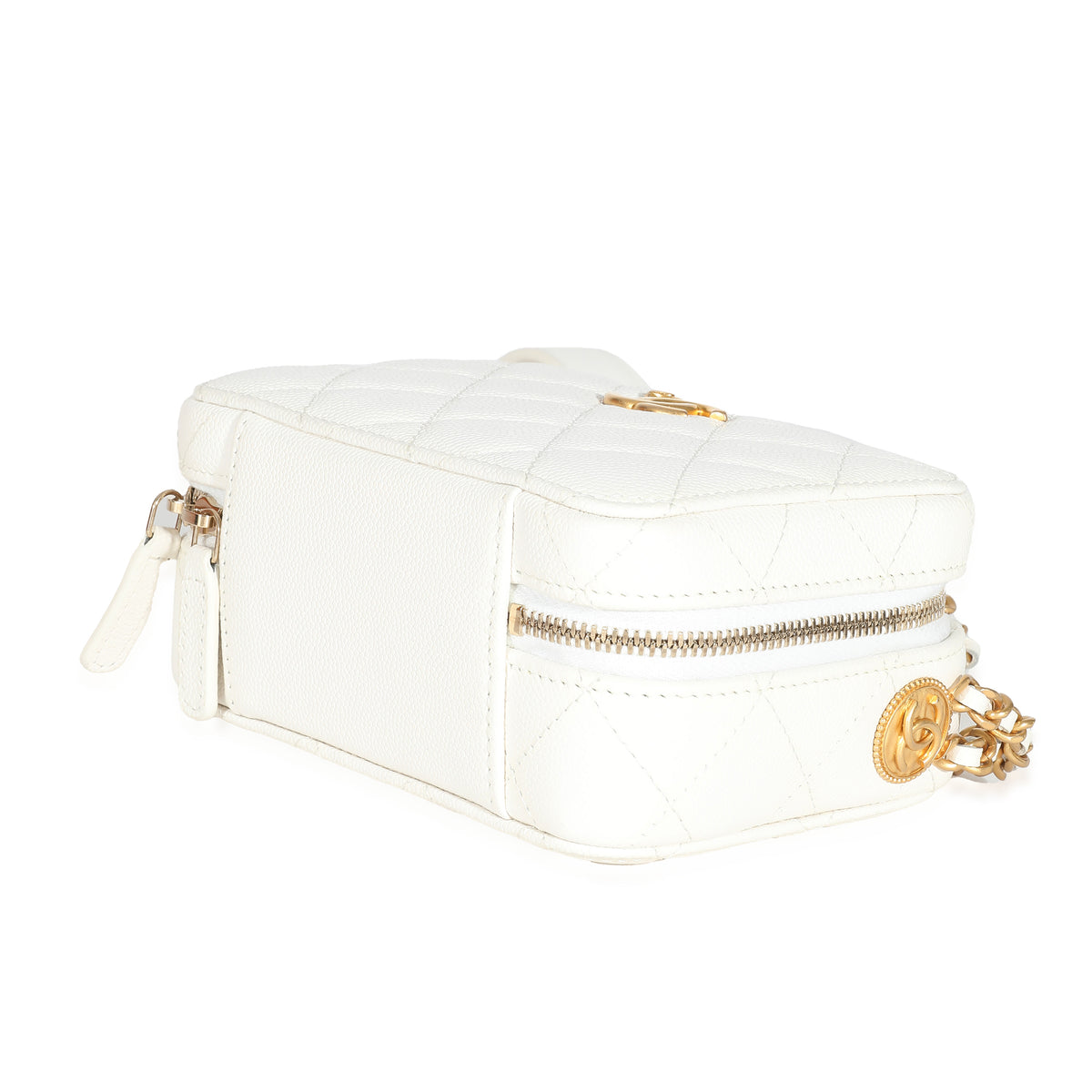 Chanel White Quilted Caviar Twist Your Buttons Clutch With Chain