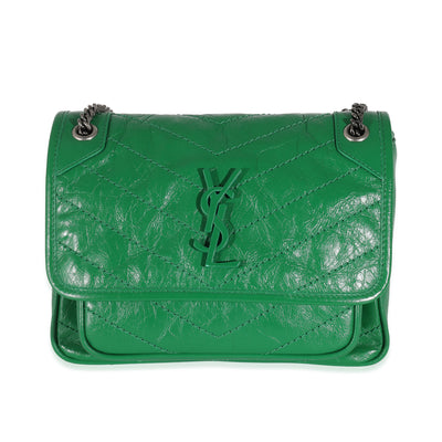 Saint Laurent Green Matelassé Crinkled Lambskin Baby Niki Chain Bag