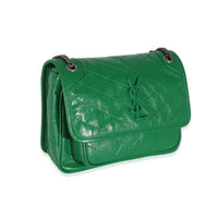 Saint Laurent Green Matelassé Crinkled Lambskin Baby Niki Chain Bag