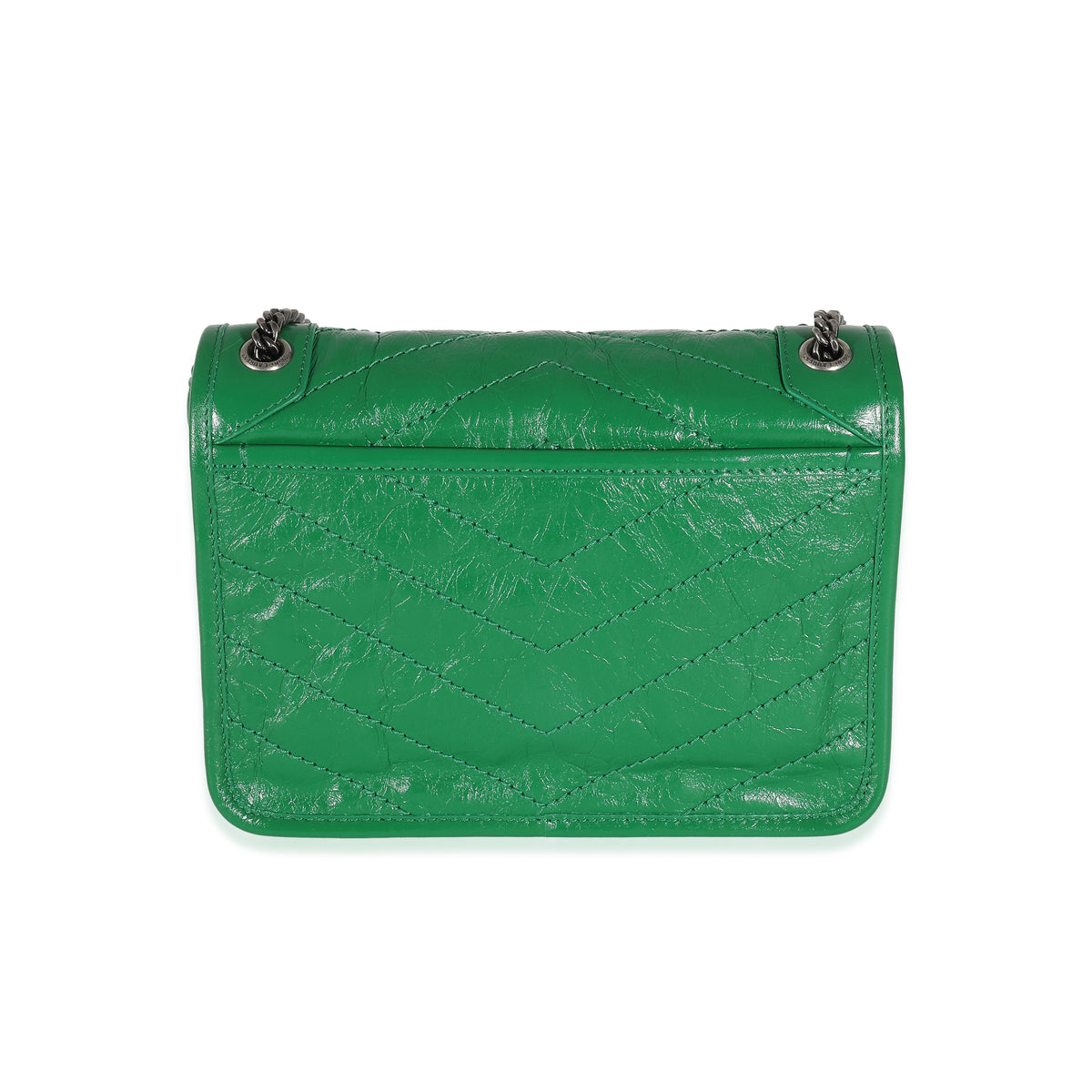 Saint Laurent Green Matelassé Crinkled Lambskin Baby Niki Chain Bag