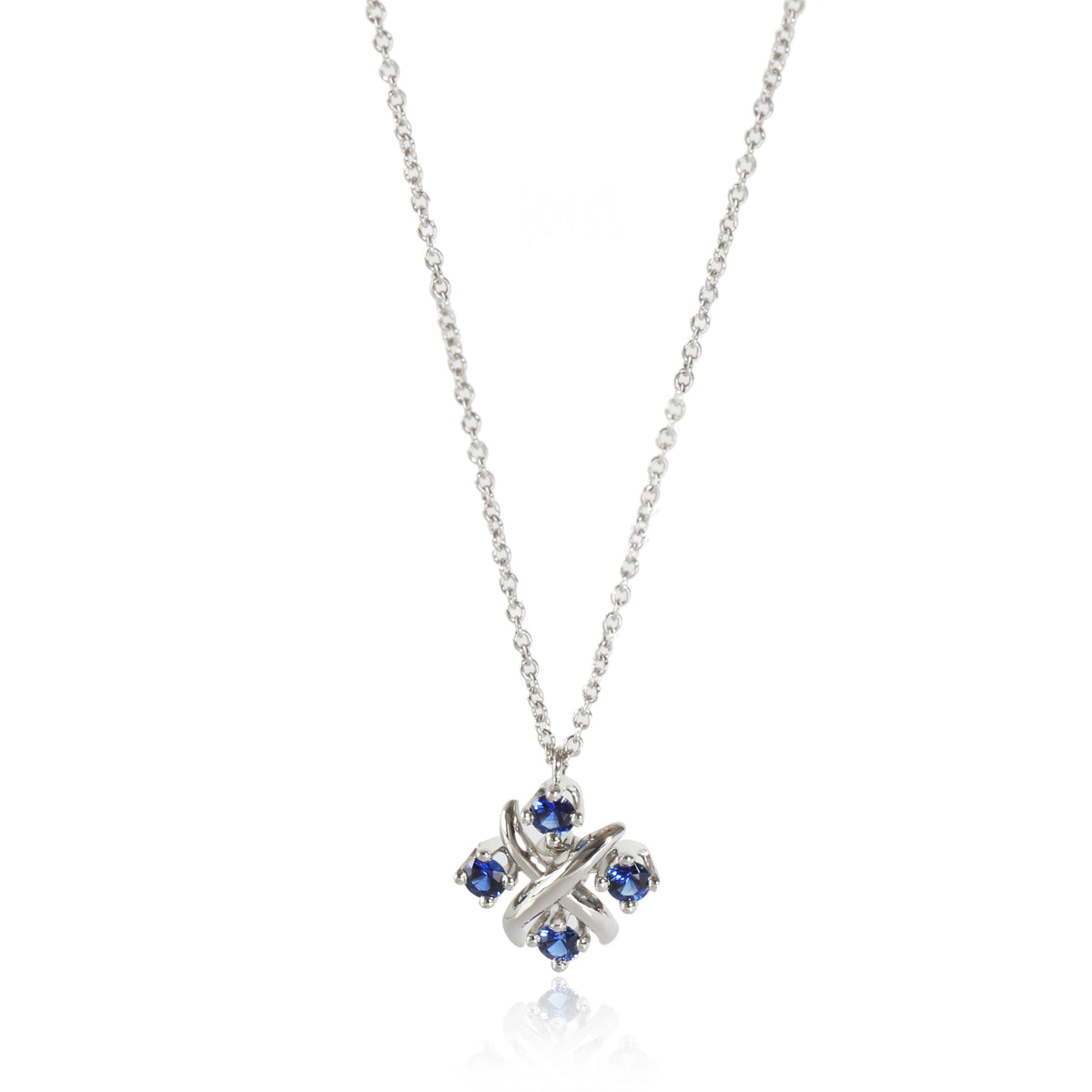 Tiffany & Co. Schlumberger Lynn Sapphire Pendant in Platinum on a Chain